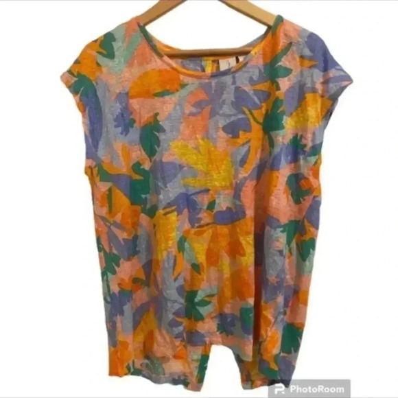 Joie 100% Linen Tropical Print Knit Button Back Top - Picture 1 of 7